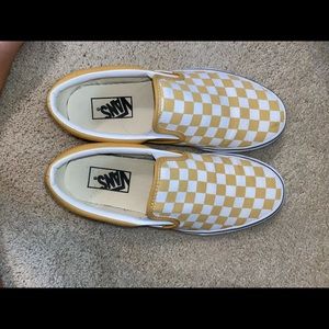 Yellow checkered slip on vans